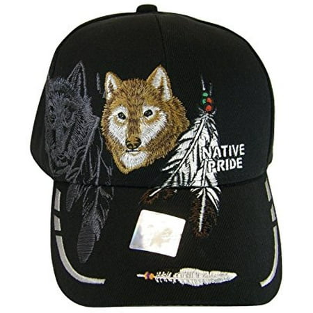 NATIVE PRIDE WOLF FEATHERS CAP HAT NAVY NEW